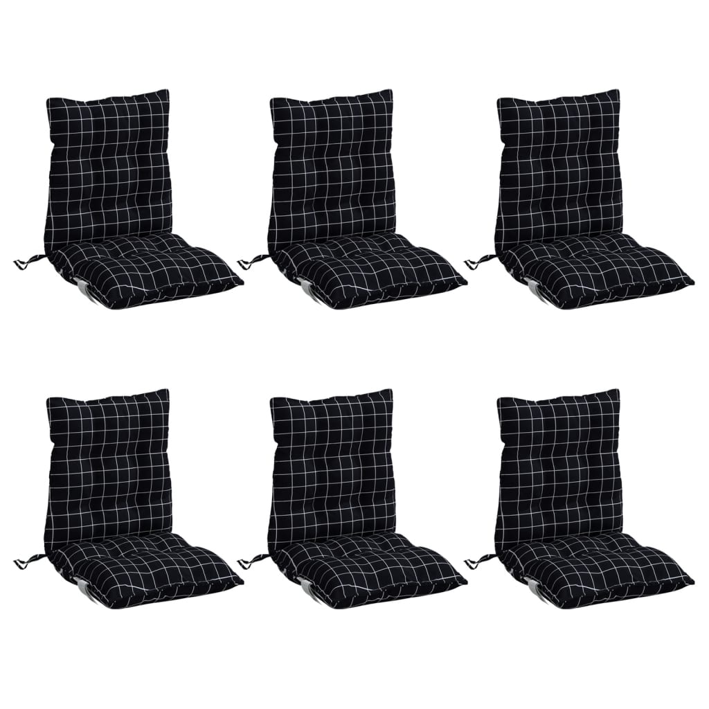 vidaXL Niedriglehner-Auflagen 6 Stk. Schwarz Karomuster Oxford-Gewebe