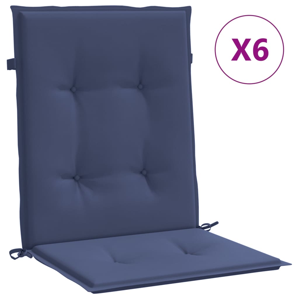 vidaXL Coussins pour chaises à dossier bas 6 pcs Bleu marine Tissu