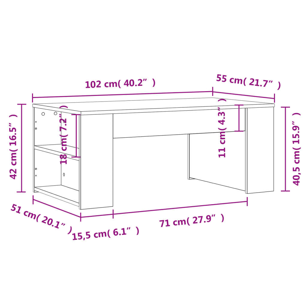 vidaXL Table basse blanche 102x55x42 cm Aggloméré