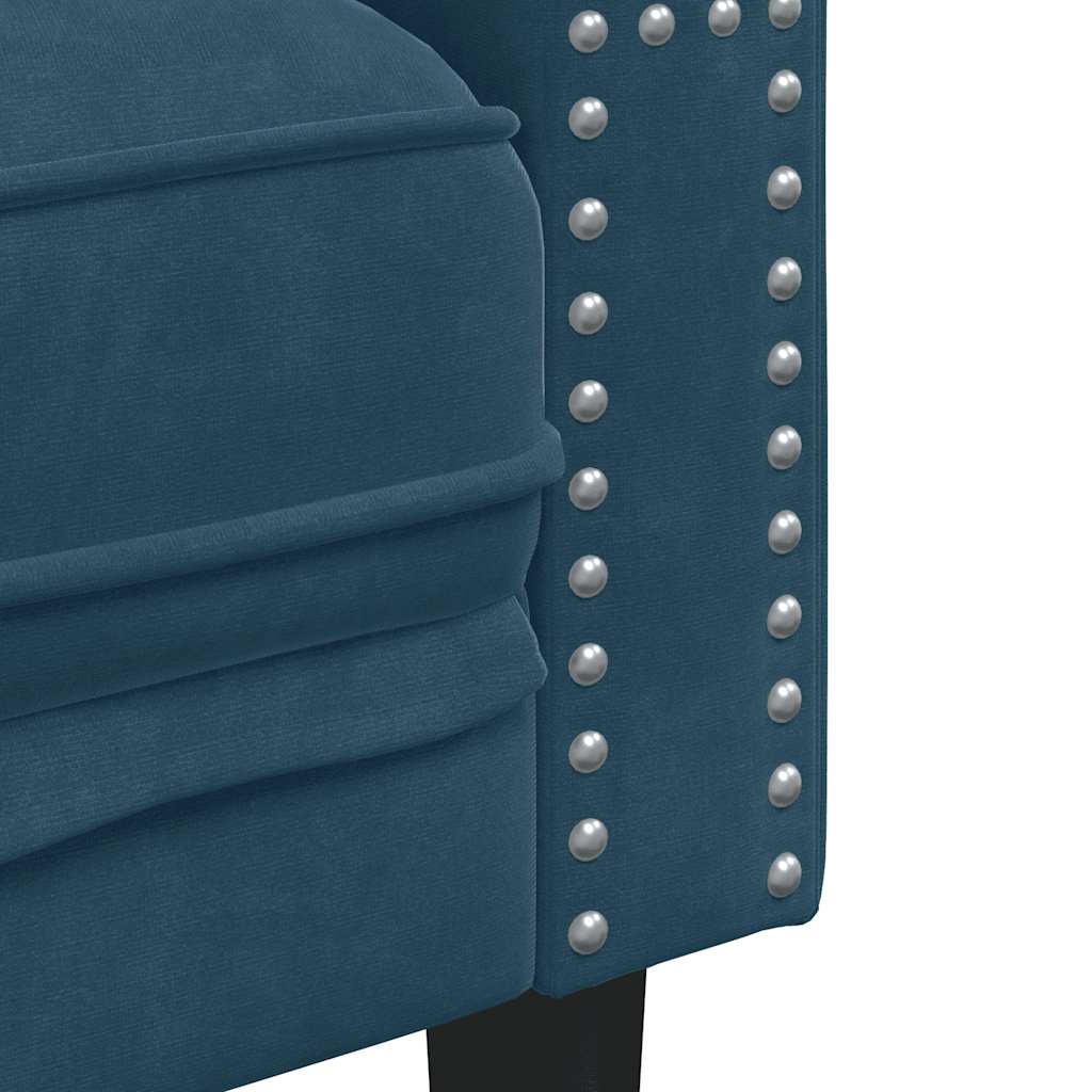Chesterfield-Sofa mit Nackenrollen 2-Sitzer Blau Samt