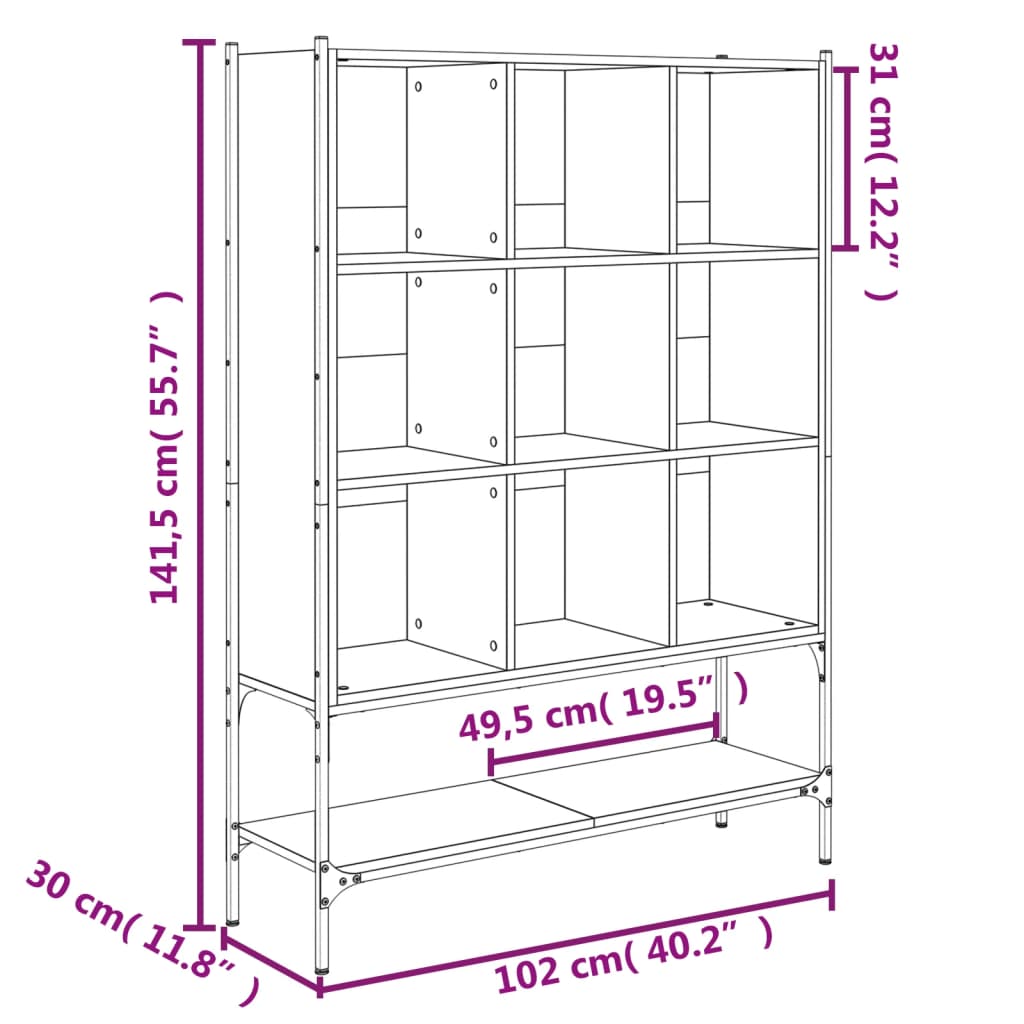 vidaXL Bücherregal Sonoma-Eiche 102x30x141,5 cm Holzwerkstoff
