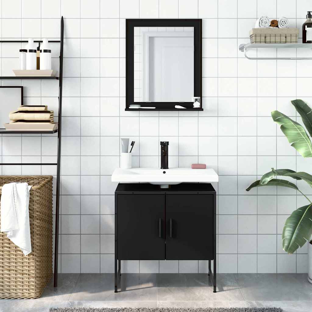 vidaXL Ensemble de meubles de salle de bain 2 pièces Noir Bois d'ingénierie