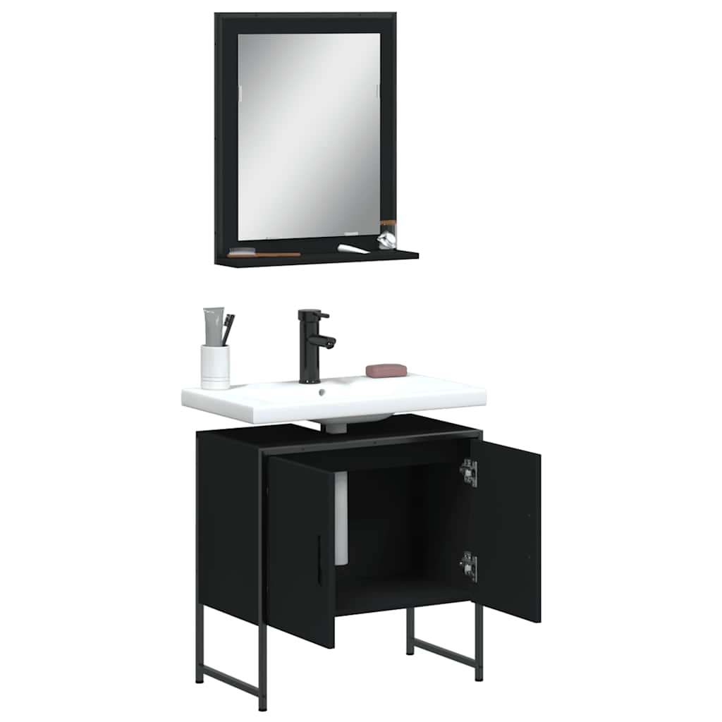 vidaXL Ensemble de meubles de salle de bain 2 pièces Noir Bois d'ingénierie