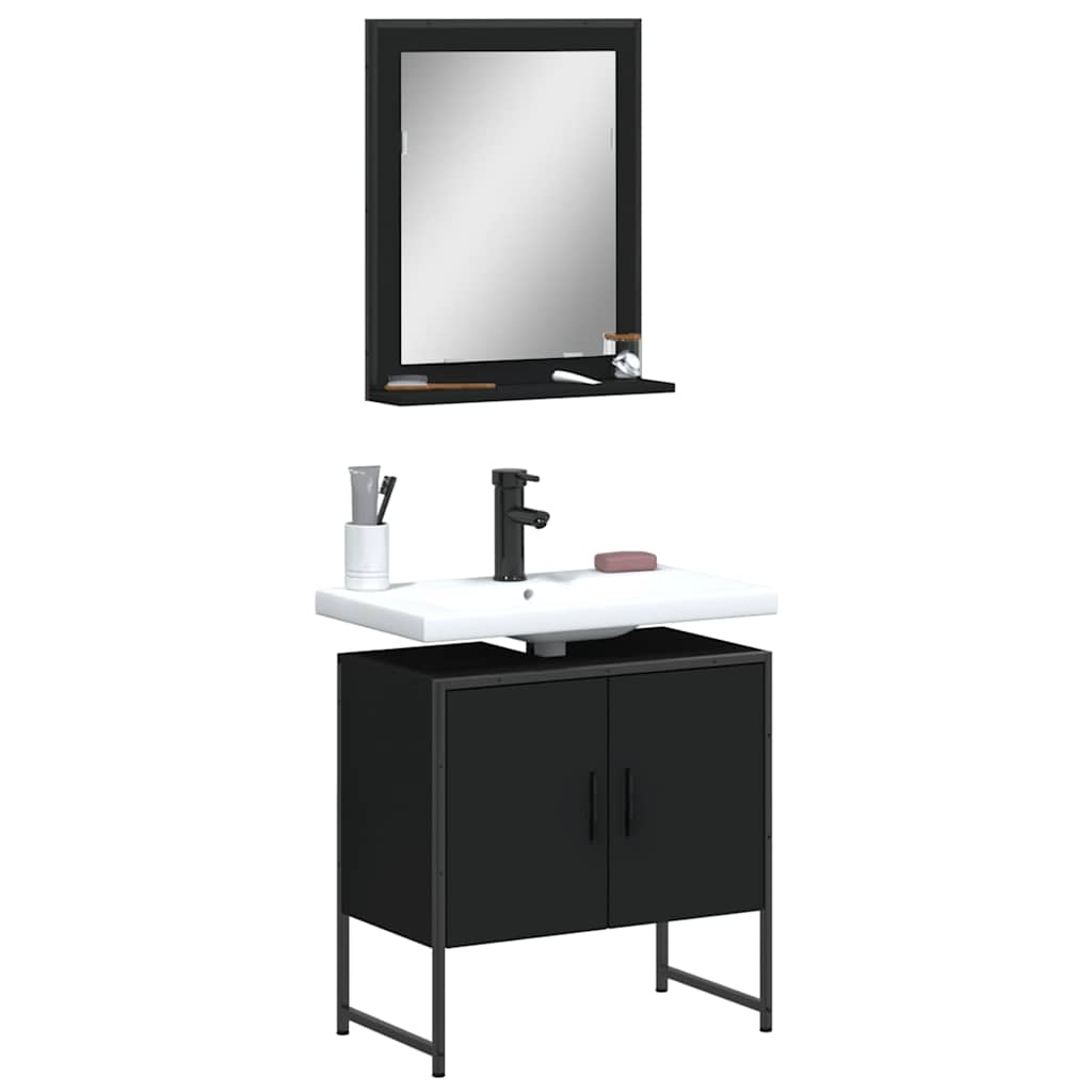vidaXL Ensemble de meubles de salle de bain 2 pièces Noir Bois d'ingénierie