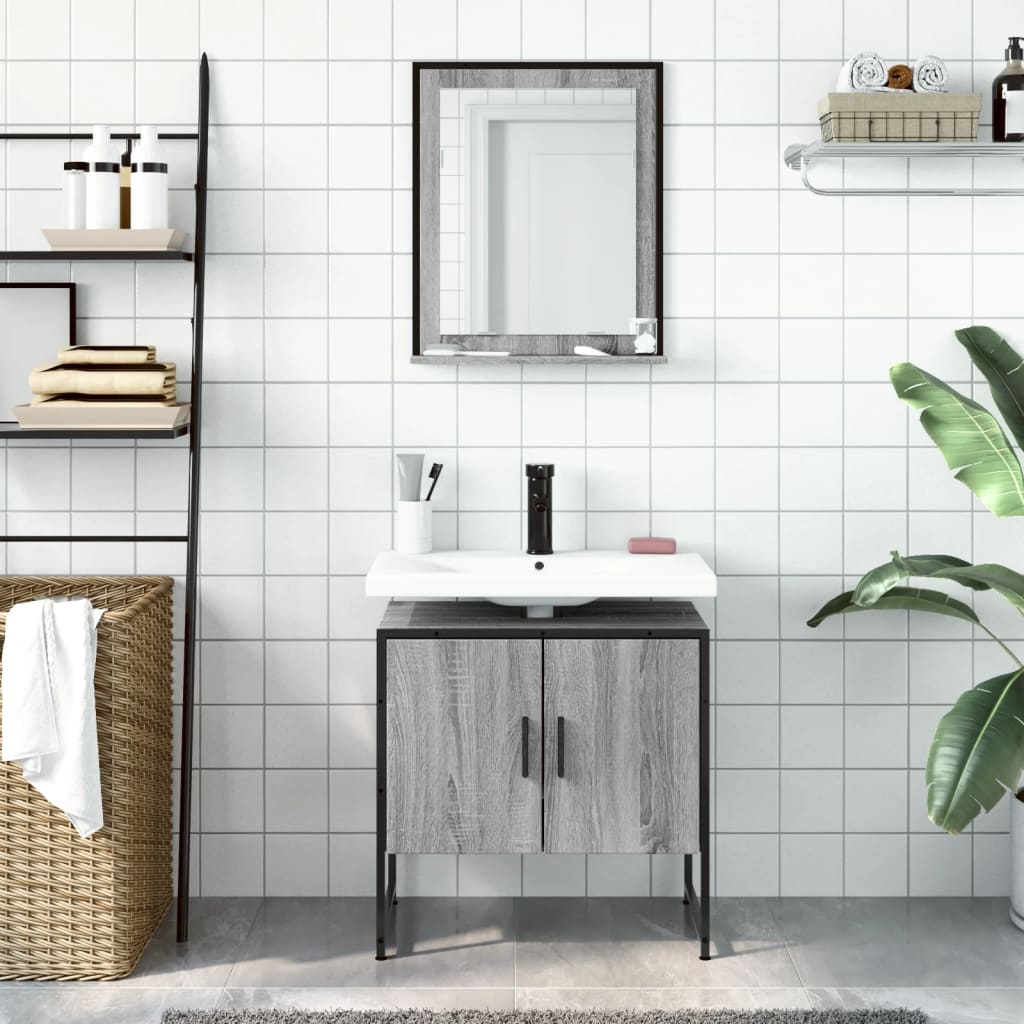vidaXL 2-tlg. Badmöbel-Set Grau Sonoma Holzwerkstoff