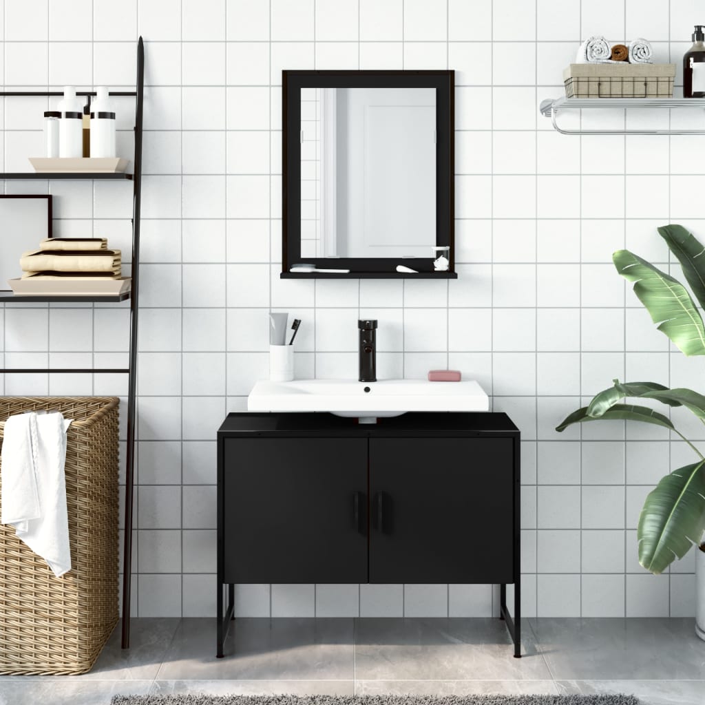vidaXL Ensemble de meubles de salle de bain 2 pièces Noir Bois d'ingénierie