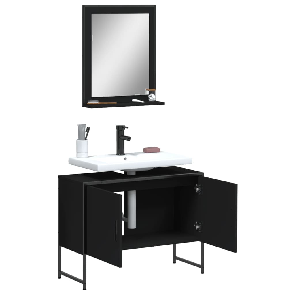 vidaXL Ensemble de meubles de salle de bain 2 pièces Noir Bois d'ingénierie