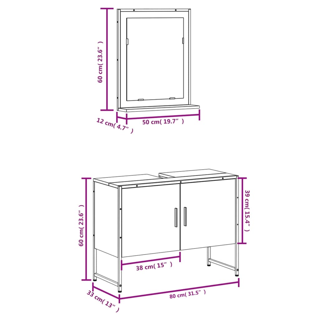 vidaXL Ensemble de meubles de salle de bain 2 pièces Noir Bois d'ingénierie