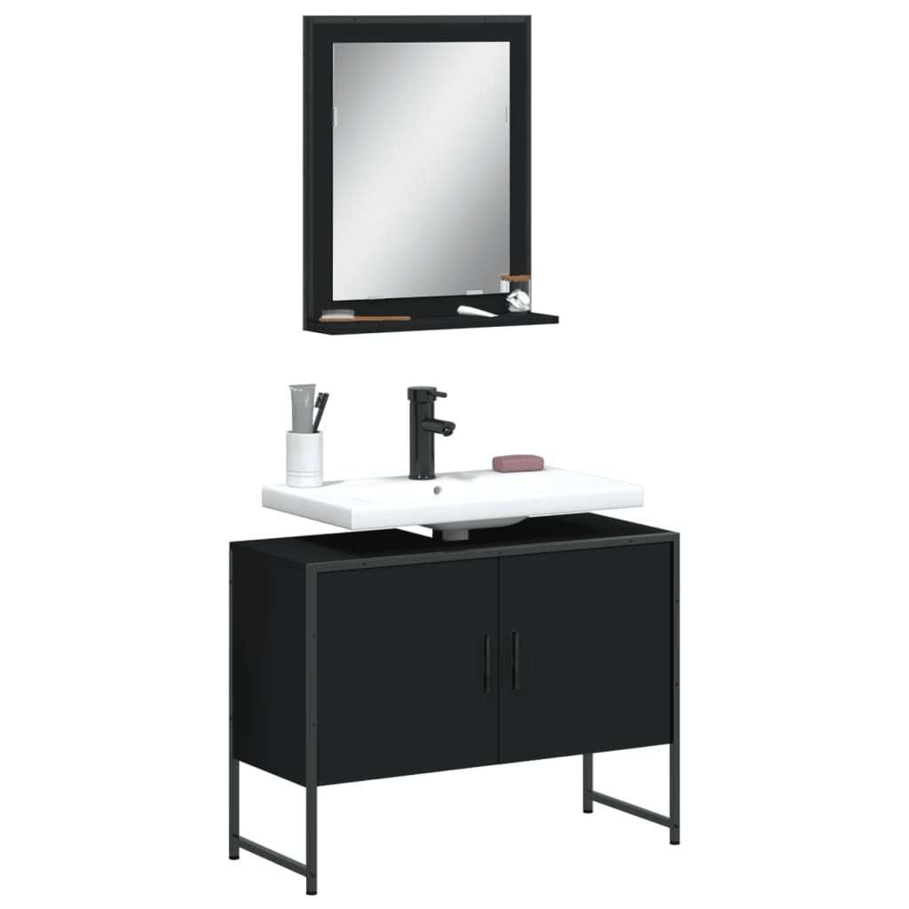 vidaXL Ensemble de meubles de salle de bain 2 pièces Noir Bois d'ingénierie