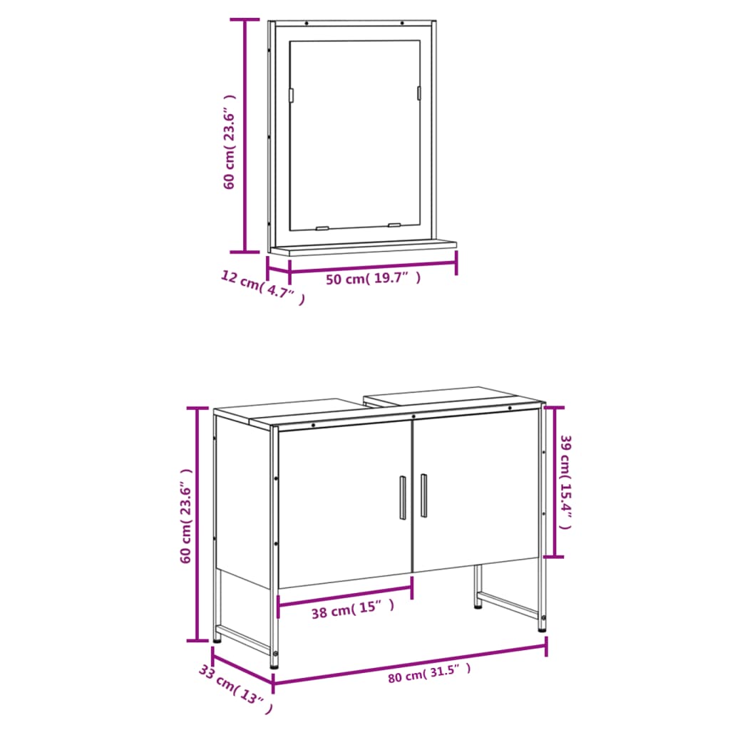 vidaXL 2-tlg. Badmöbel-Set Räuchereiche Holzwerkstoff