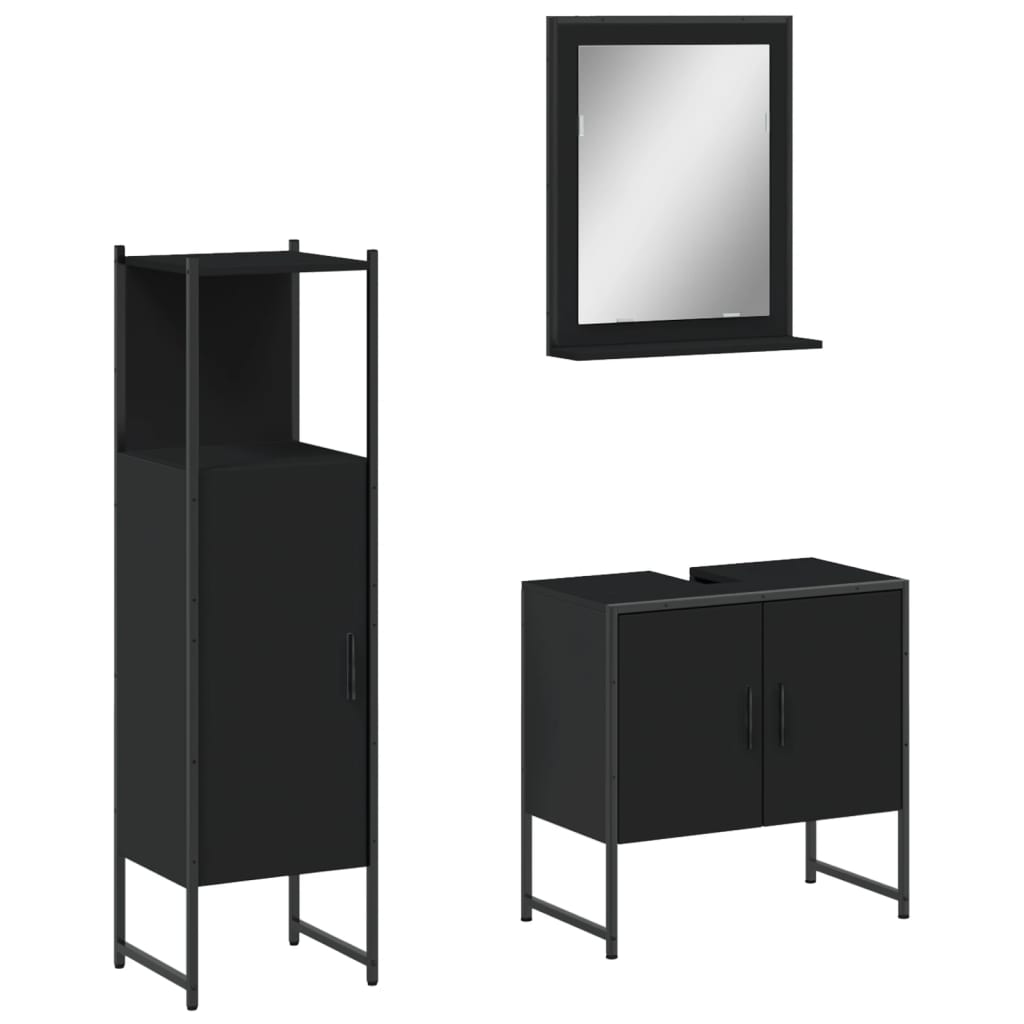 vidaXL Ensemble de meubles de salle de bain 3 pcs Noir Bois d'ingénierie