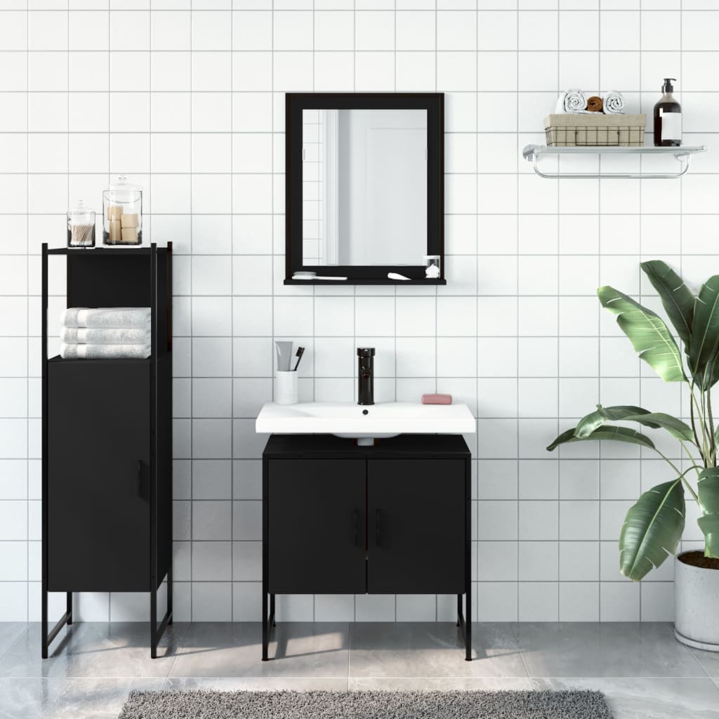 vidaXL Ensemble de meubles de salle de bain 3 pcs Noir Bois d'ingénierie