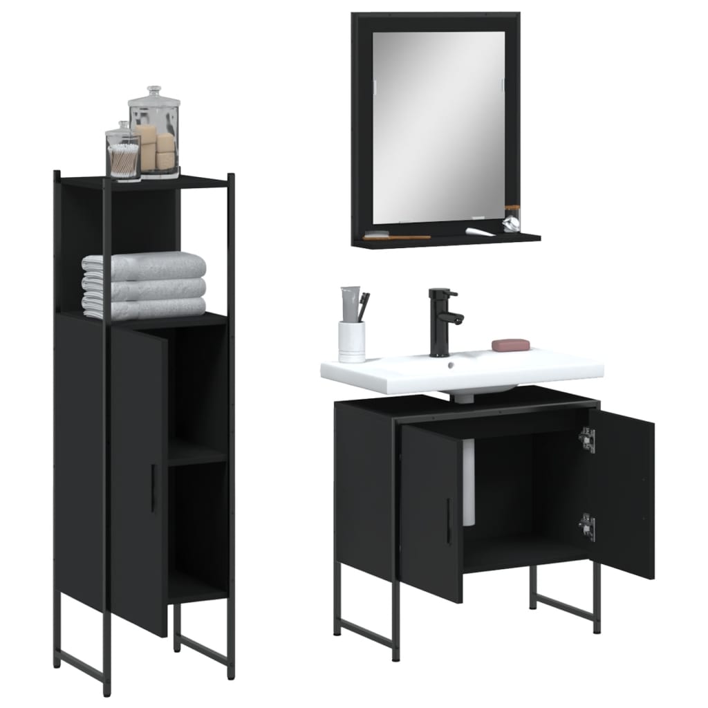 vidaXL Ensemble de meubles de salle de bain 3 pcs Noir Bois d'ingénierie