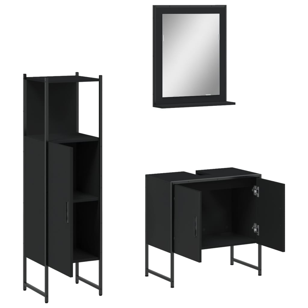 vidaXL Ensemble de meubles de salle de bain 3 pcs Noir Bois d'ingénierie
