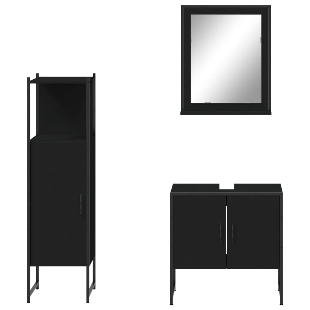 vidaXL Ensemble de meubles de salle de bain 3 pcs Noir Bois d'ingénierie