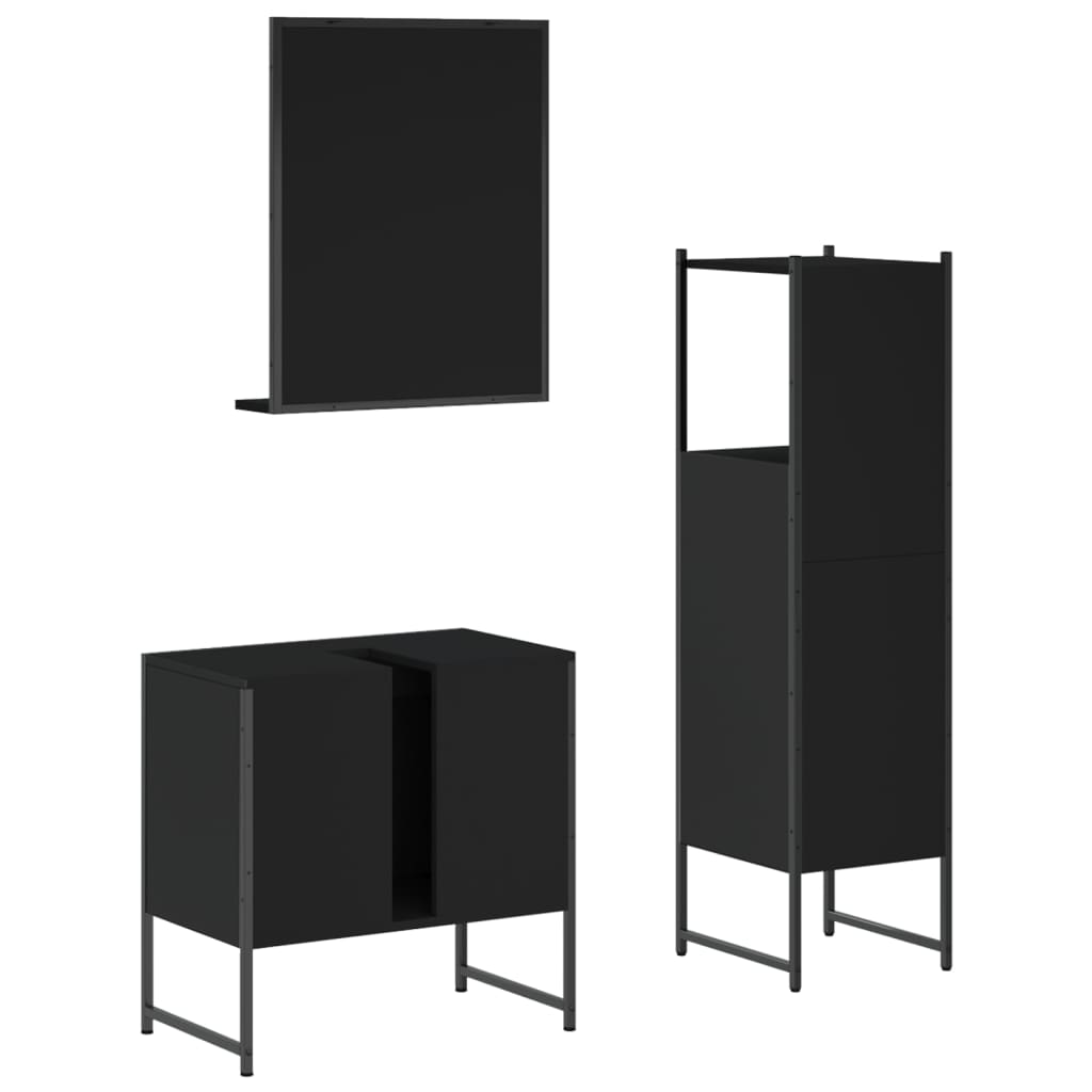 vidaXL Ensemble de meubles de salle de bain 3 pcs Noir Bois d'ingénierie