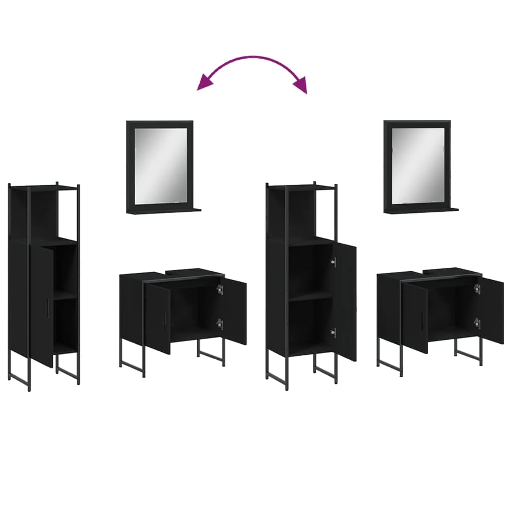 vidaXL Ensemble de meubles de salle de bain 3 pcs Noir Bois d'ingénierie