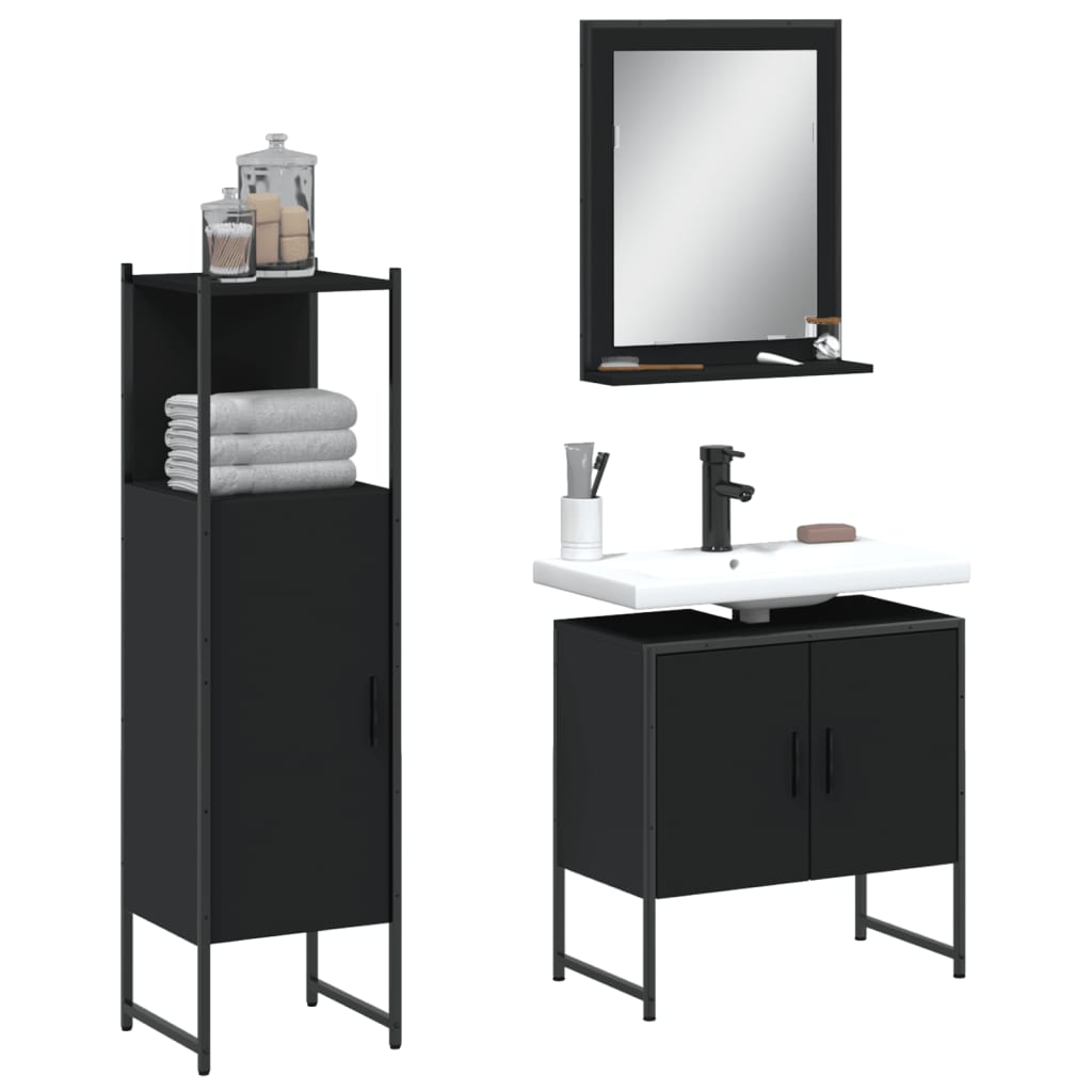 vidaXL Ensemble de meubles de salle de bain 3 pcs Noir Bois d'ingénierie