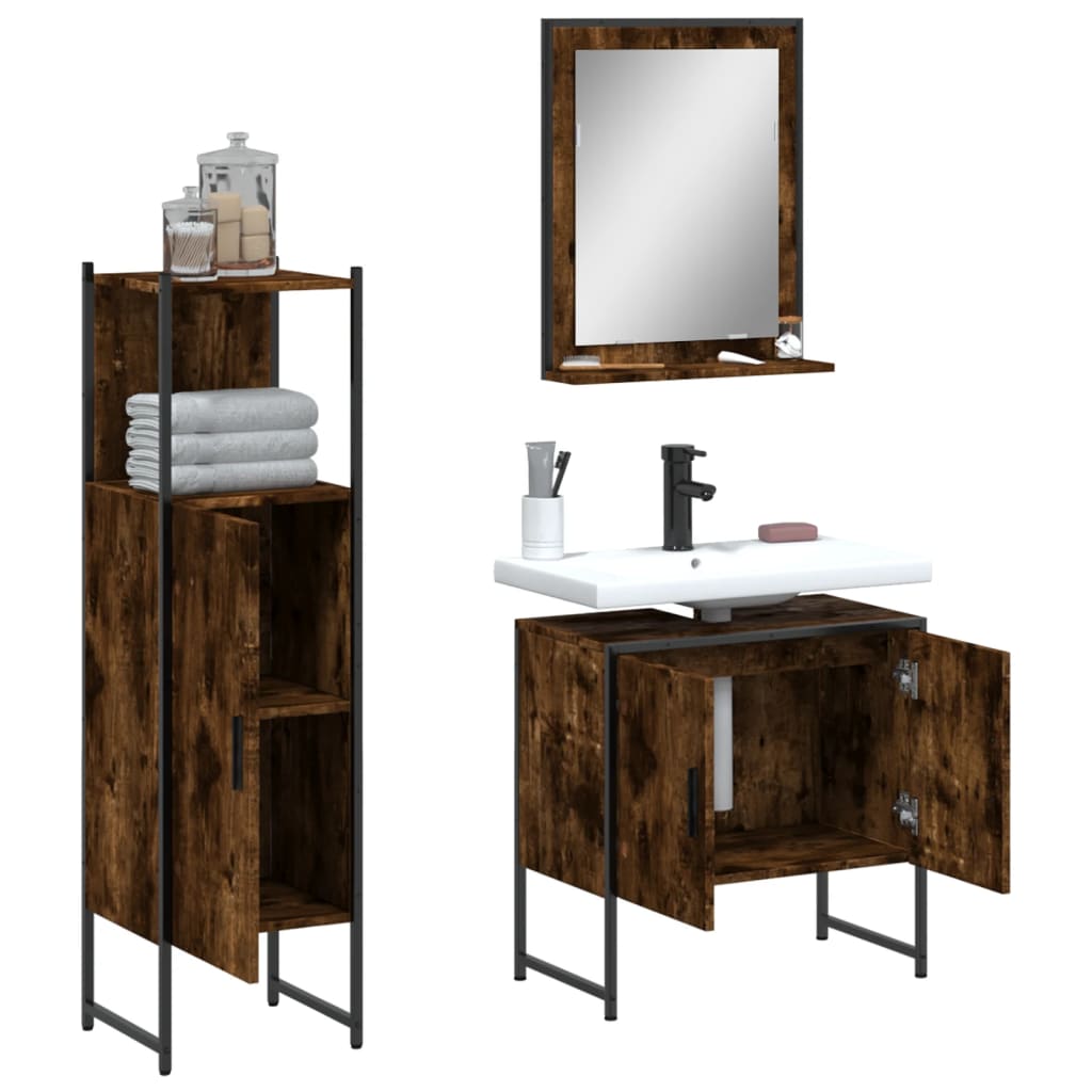vidaXL Ensemble de meubles de salle de bain 3 pièces en bois d'ingénierie chêne fumé