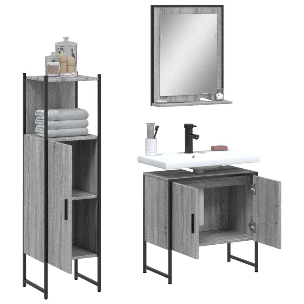 vidaXL Ensemble de meubles de salle de bain 3 pcs Gris Aggloméré Sonoma
