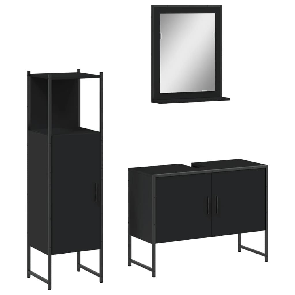 vidaXL Ensemble de meubles de salle de bain 3 pcs Noir Bois d'ingénierie