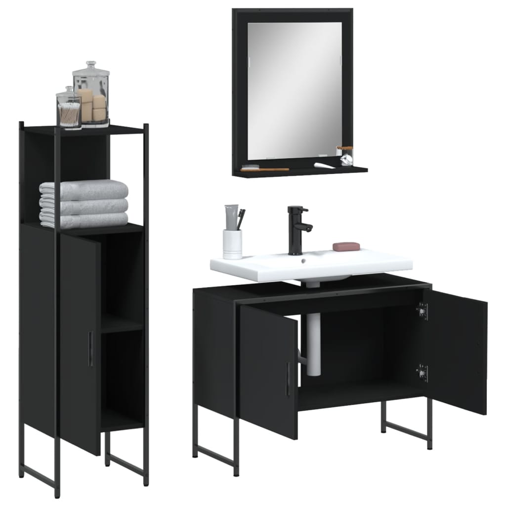 vidaXL Ensemble de meubles de salle de bain 3 pcs Noir Bois d'ingénierie