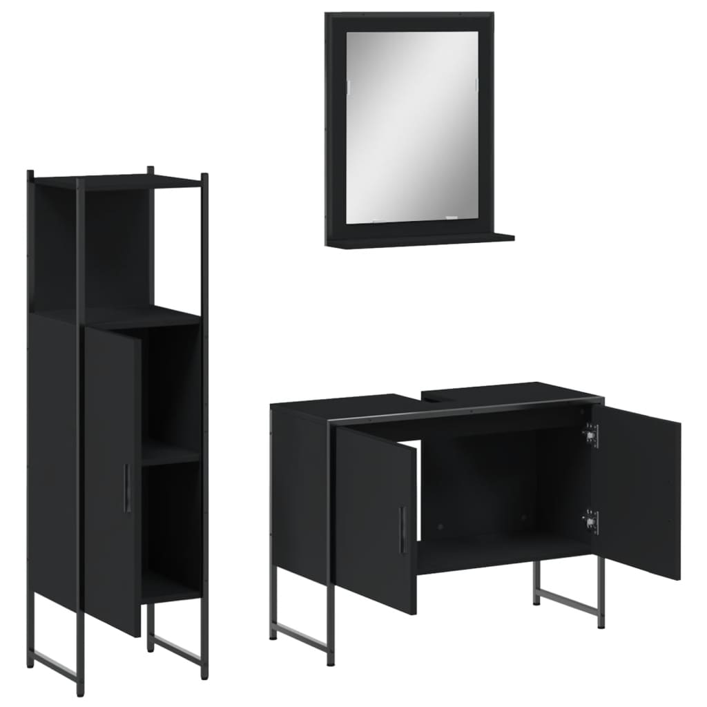 vidaXL Ensemble de meubles de salle de bain 3 pcs Noir Bois d'ingénierie