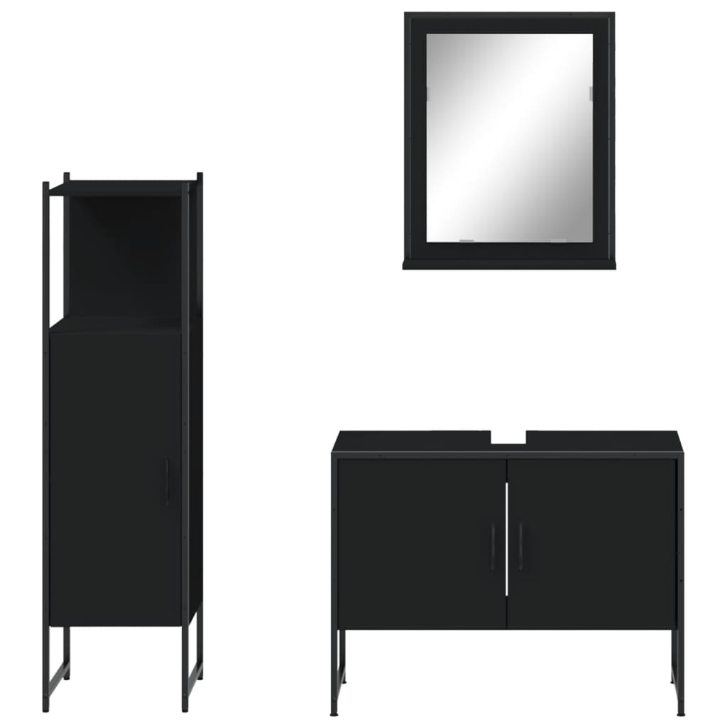 vidaXL Ensemble de meubles de salle de bain 3 pcs Noir Bois d'ingénierie