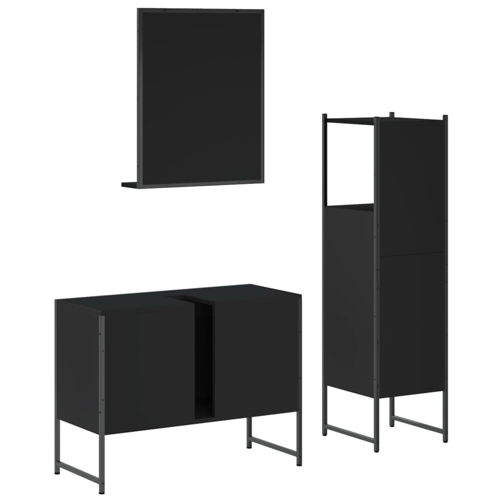 vidaXL Ensemble de meubles de salle de bain 3 pcs Noir Bois d'ingénierie