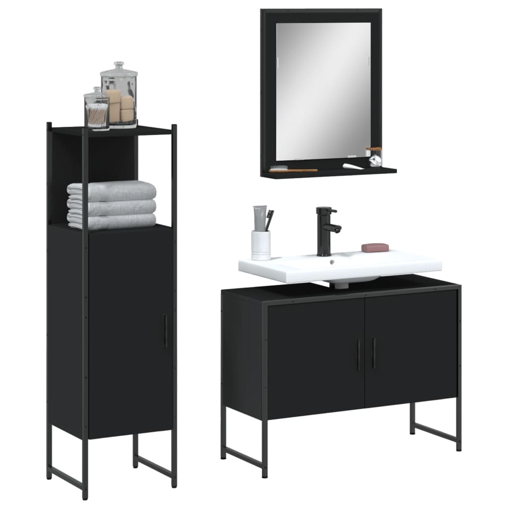 vidaXL Ensemble de meubles de salle de bain 3 pcs Noir Bois d'ingénierie