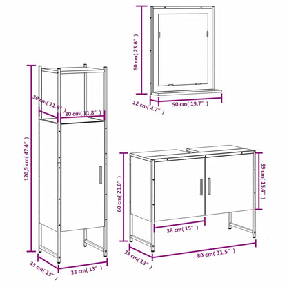 vidaXL 3-tlg. Badmöbel-Set Räuchereiche Holzwerkstoff