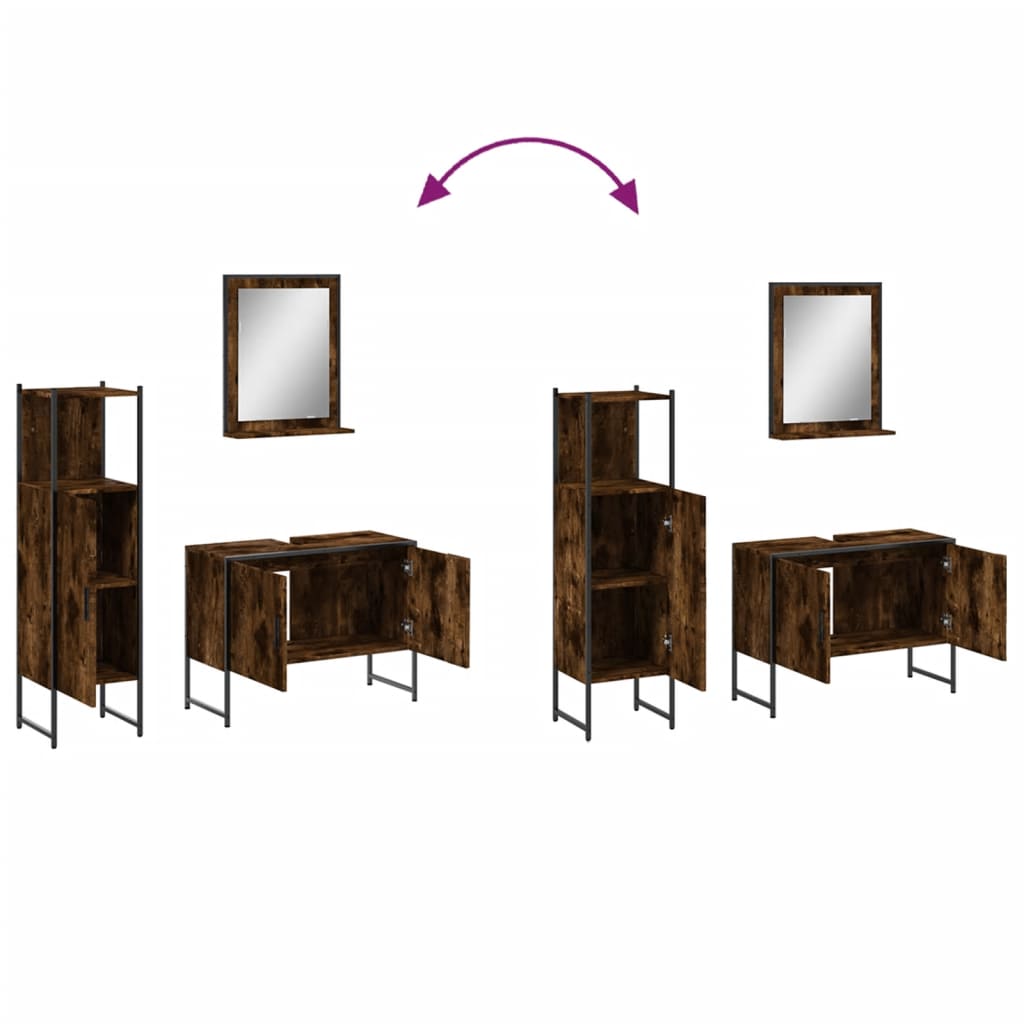 vidaXL 3-tlg. Badmöbel-Set Räuchereiche Holzwerkstoff