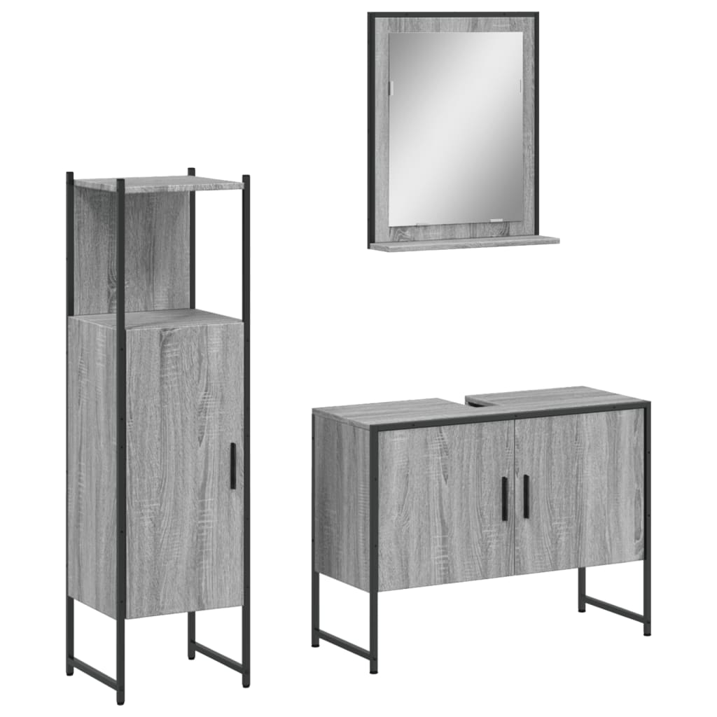 vidaXL Ensemble de meubles de salle de bain 3 pcs Gris Aggloméré Sonoma