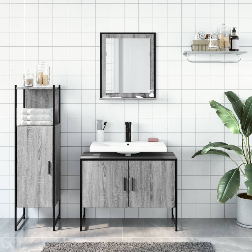 vidaXL Ensemble de meubles de salle de bain 3 pcs Gris Aggloméré Sonoma