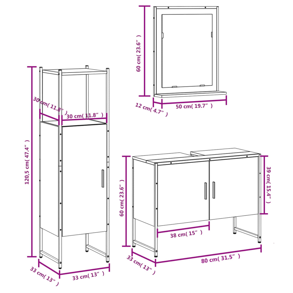 vidaXL Ensemble de meubles de salle de bain 3 pcs Gris Aggloméré Sonoma