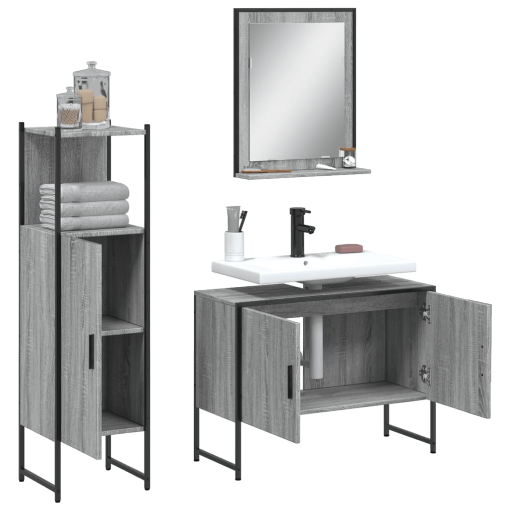 vidaXL Ensemble de meubles de salle de bain 3 pcs Gris Aggloméré Sonoma