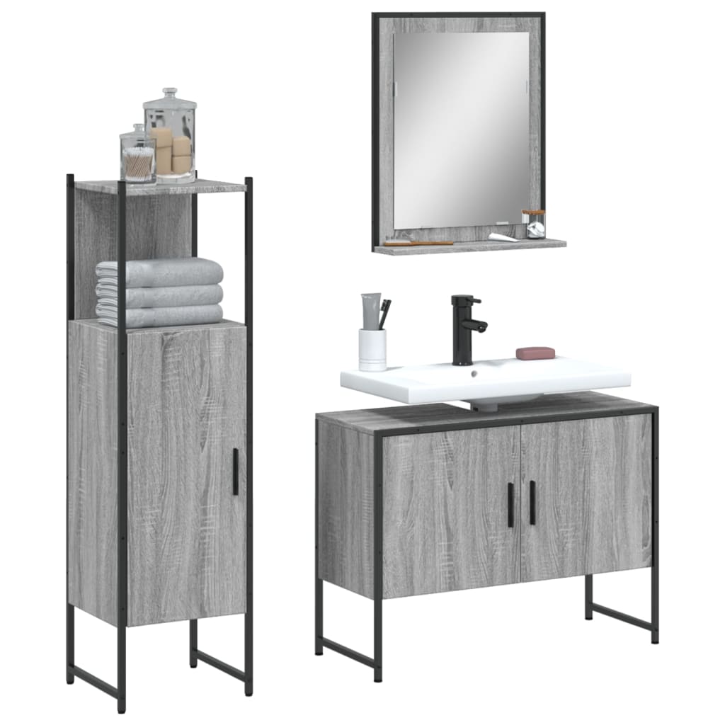 vidaXL Ensemble de meubles de salle de bain 3 pcs Gris Aggloméré Sonoma
