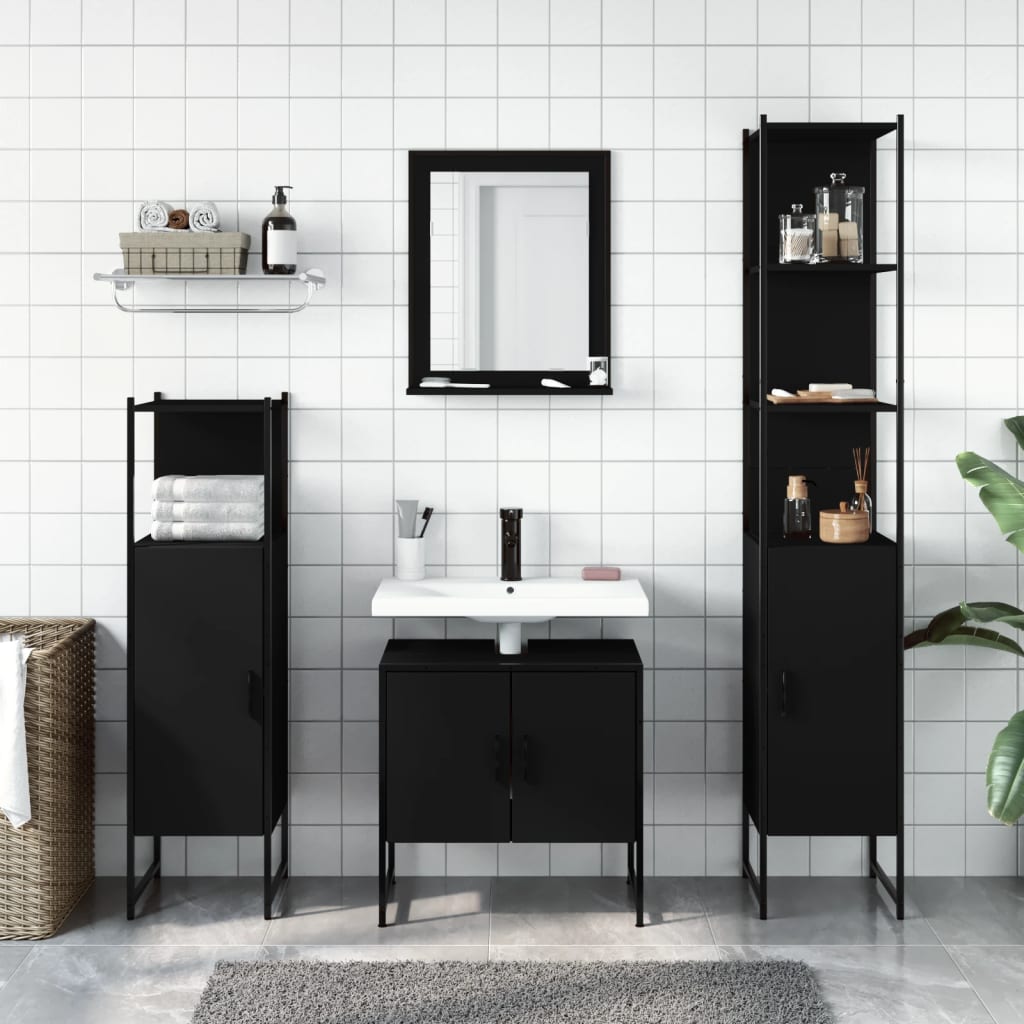 vidaXL Ensemble de meubles de salle de bain 4 pcs Noir Aggloméré