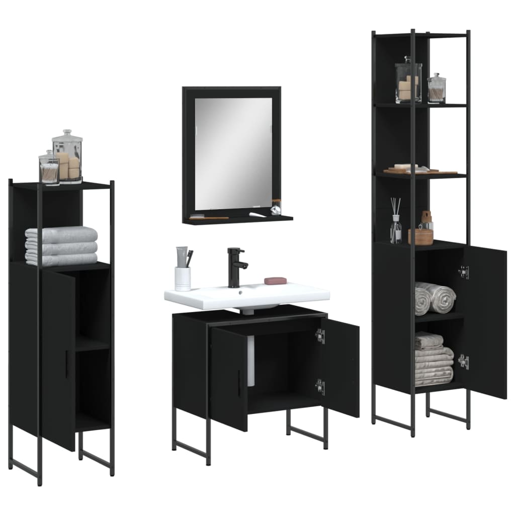 vidaXL Ensemble de meubles de salle de bain 4 pcs Noir Aggloméré