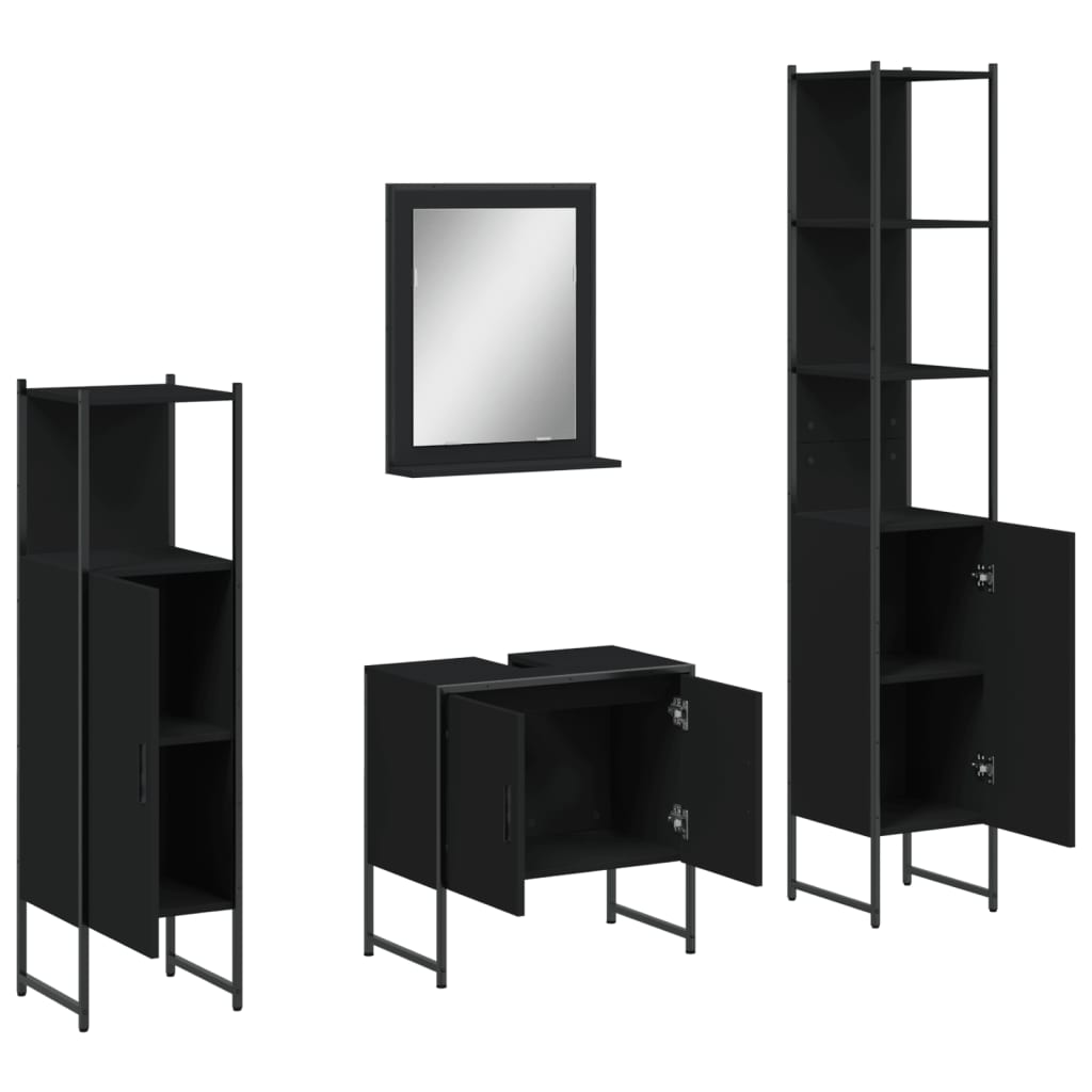 vidaXL Ensemble de meubles de salle de bain 4 pcs Noir Aggloméré