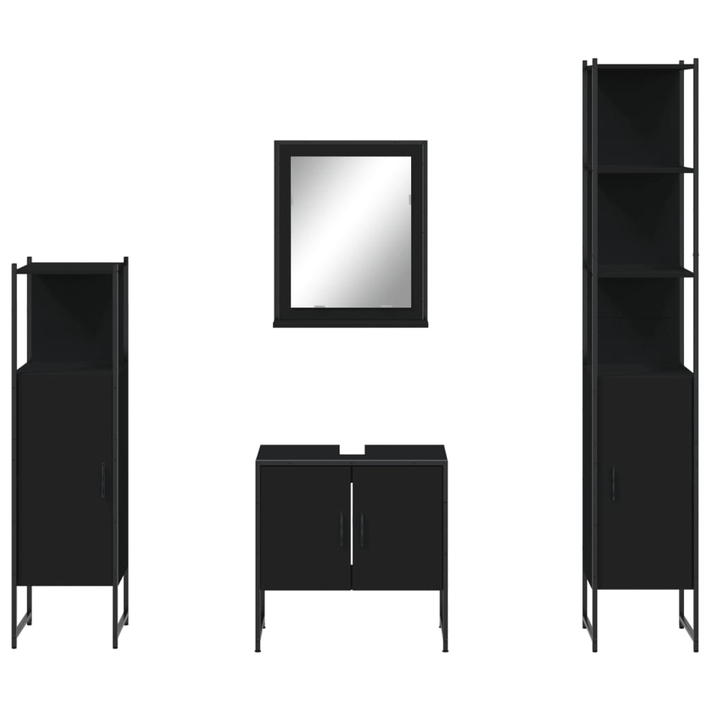 vidaXL Ensemble de meubles de salle de bain 4 pcs Noir Aggloméré