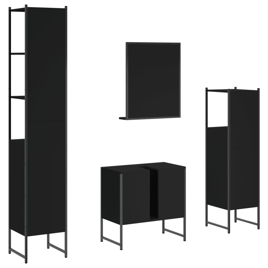vidaXL Ensemble de meubles de salle de bain 4 pcs Noir Aggloméré