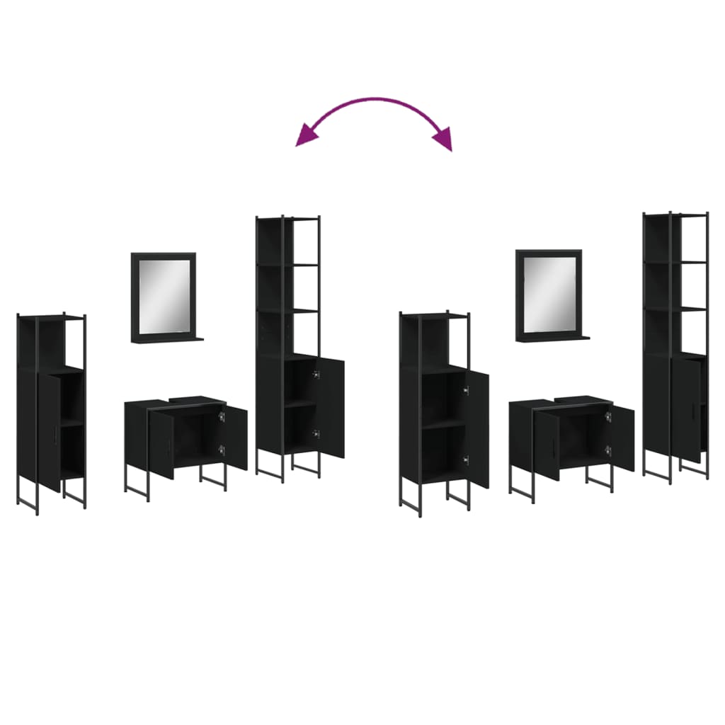 vidaXL Ensemble de meubles de salle de bain 4 pcs Noir Aggloméré