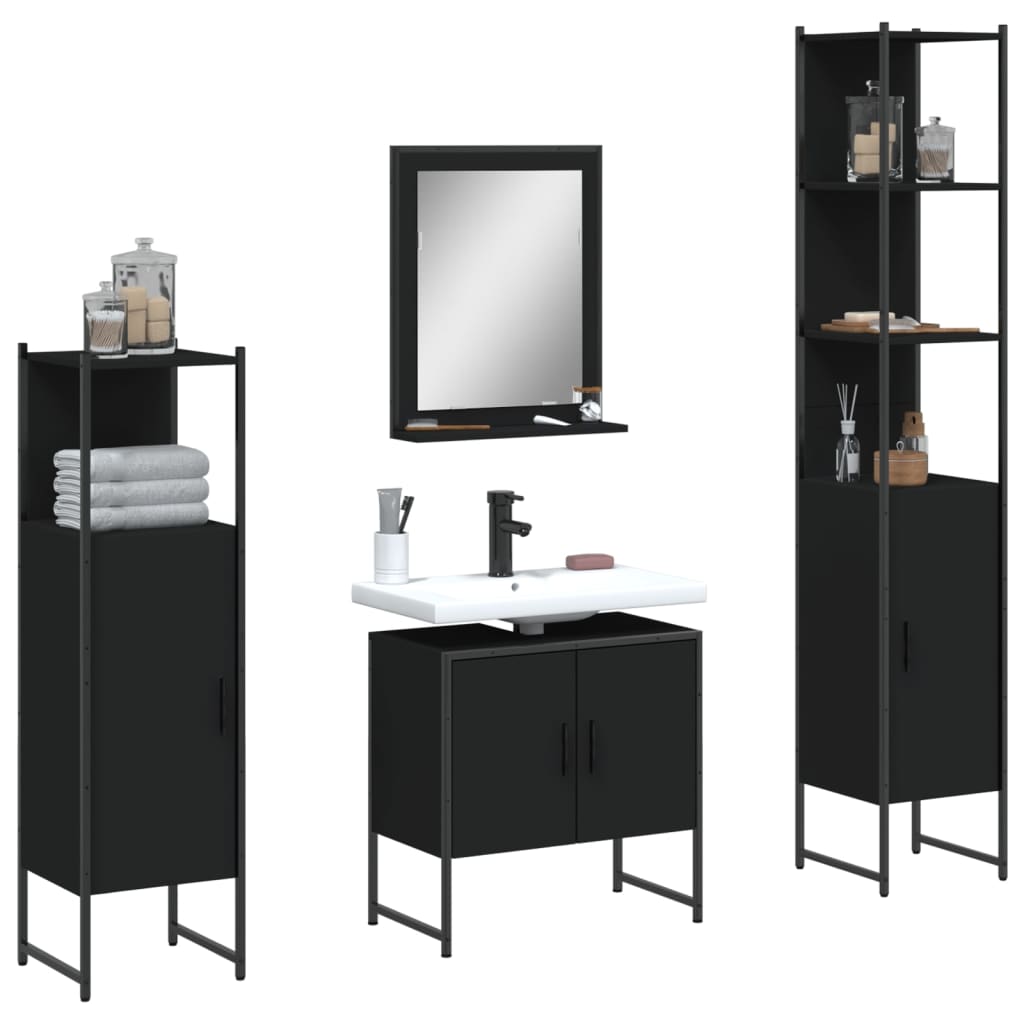 vidaXL Ensemble de meubles de salle de bain 4 pcs Noir Aggloméré