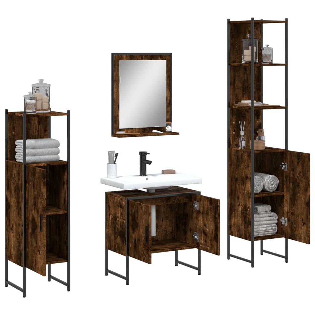 vidaXL Ensemble de meubles de salle de bain 4 pcs Chêne fumé en bois d'ingénierie