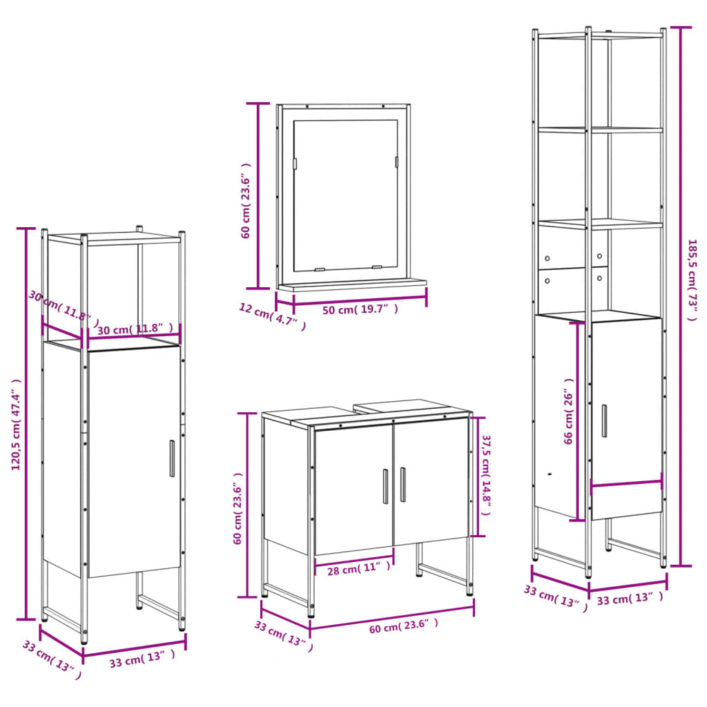 vidaXL Ensemble de meubles de salle de bain 4 pcs Gris Sonoma Aggloméré