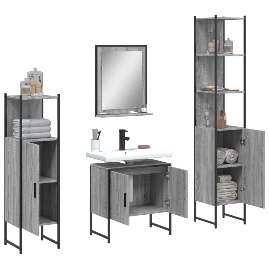 vidaXL Ensemble de meubles de salle de bain 4 pcs Gris Sonoma Aggloméré
