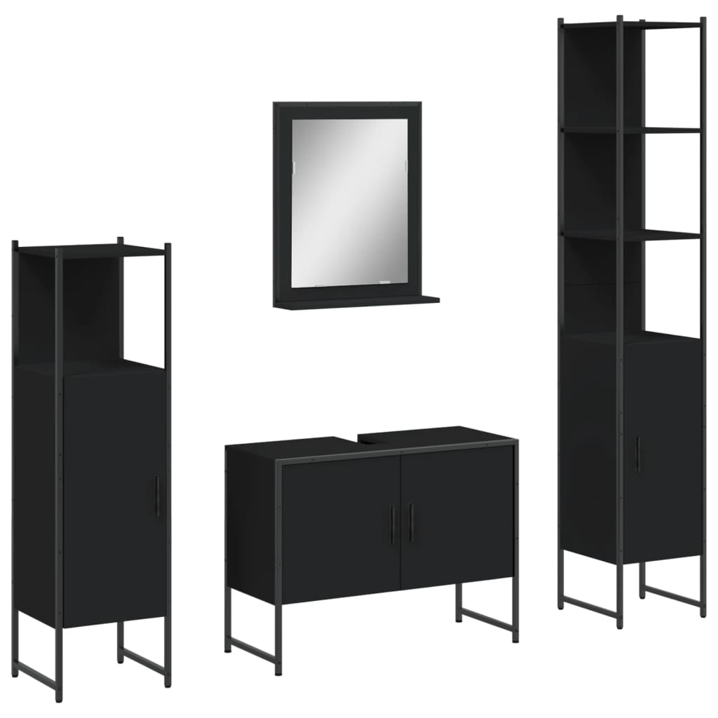 vidaXL Ensemble de meubles de salle de bain 4 pcs Noir Aggloméré