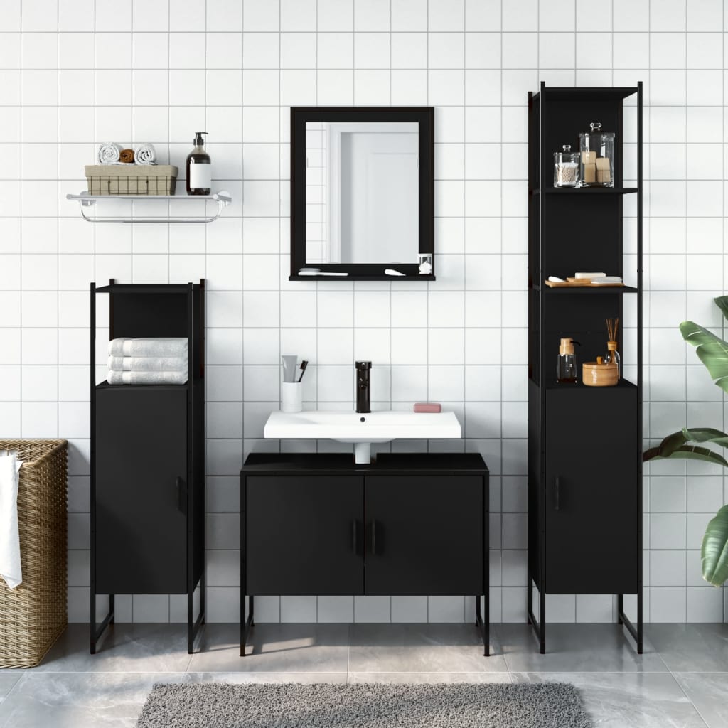 vidaXL Ensemble de meubles de salle de bain 4 pcs Noir Aggloméré