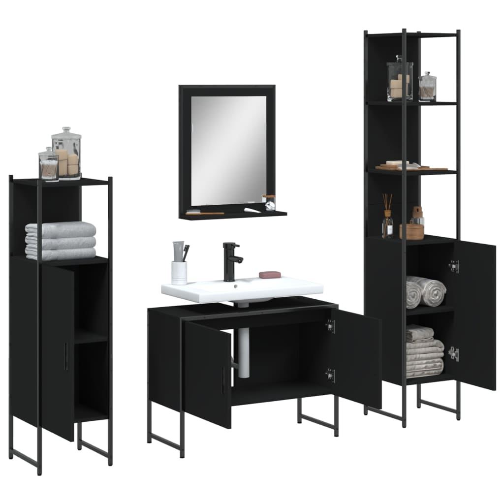 vidaXL Ensemble de meubles de salle de bain 4 pcs Noir Aggloméré